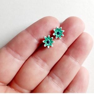 Vintage 90s Blue Enamel Flower Earrings